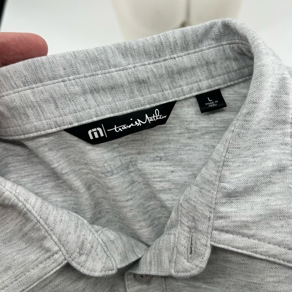 Men’s Travis Mathew Gray Blue Polo Shirt Striped Pima Cotton Size Large EUC - Picture 5 of 7